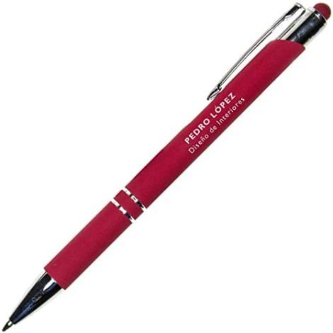 Bolígrafo personalizado elegante para regalar con nombre o texto, en color rojo metálico y puntero para dispositivos móviles. Este set incluye estuche exclusivo.