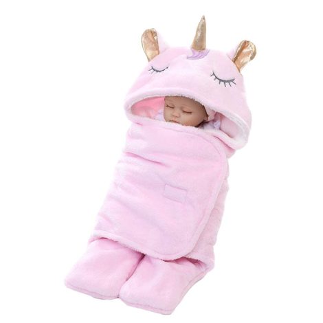 “Saco de dormir de unicornio para bebé, manta térmica envolvente, regalo ideal para niñas, 0-3 meses, color rosa.”