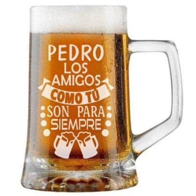 Jarra de cerveza personalizada “Amigos para siempre”. Regalo grabado a medida para hombres o mujeres. Práctico, elegante y divertido. ¡Un regalo original para celebraciones especiales!