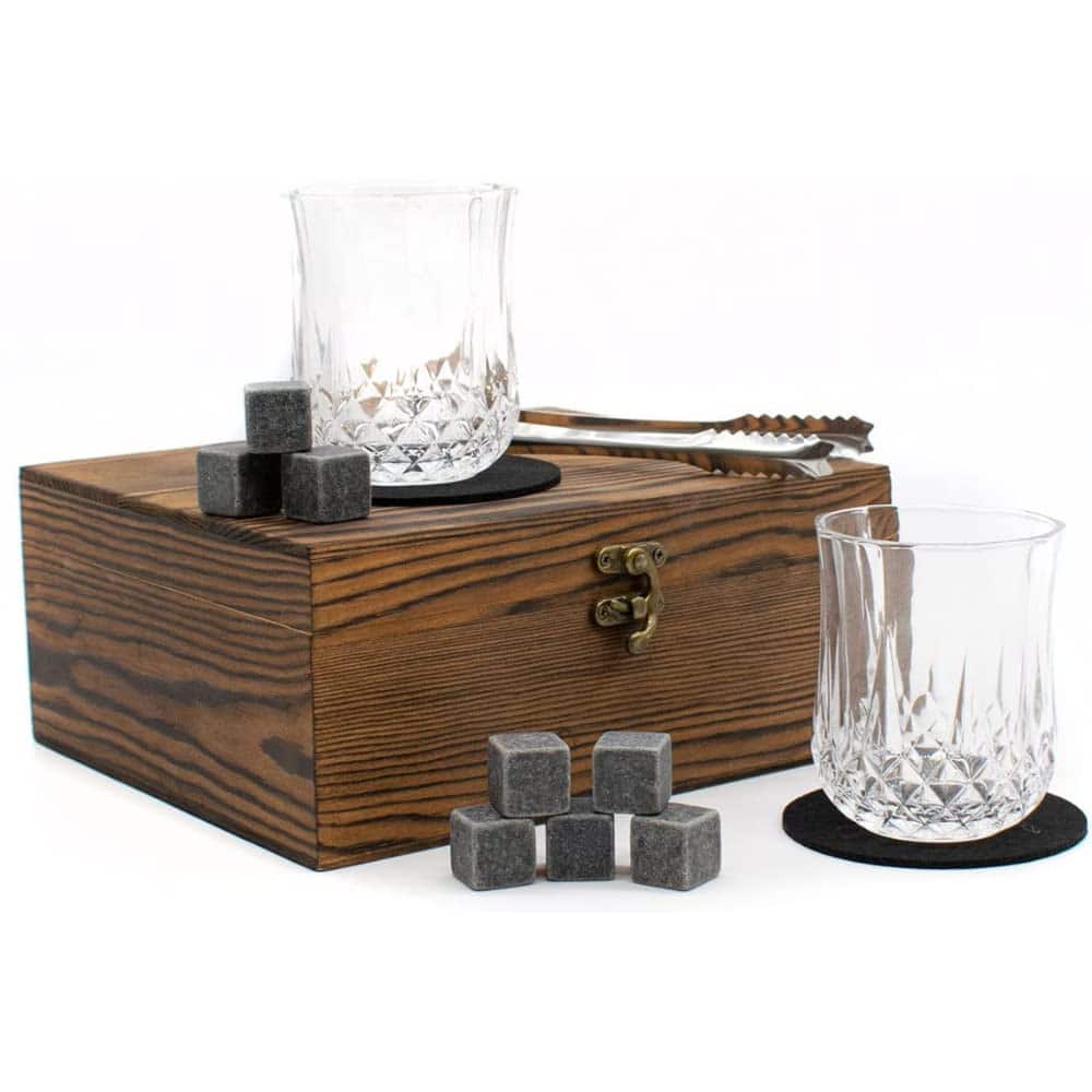 TRIXES Caja de regalo grande para vasos de whisky, juego de degustación de whisky, juego de vasos de whisky para hombres, posavasos de whisky, día del padre, jubilación, regalo de San Valentín