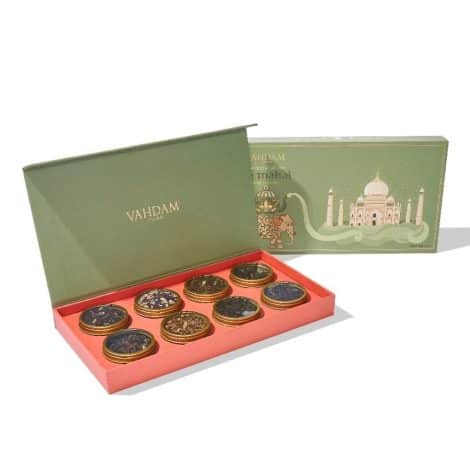 VAHDAM, Selección de Té de Navidad en el Taj Mahal (Para más de 50 Tazas) – Té Navideño, Chai, Negro y Tisana. Caja de Regalo con Infusiones.