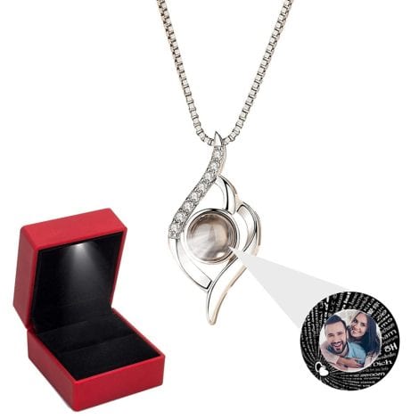 Collar personalizado de plata de ley 925 con proyección de fotos, con frase “Te quiero” en 100 idiomas. Regalo de joyería para mujer (abuela, mamá, hija, esposa).