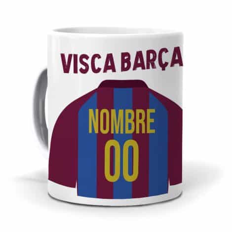 un regalo original con una taza personalizada con texto del equipo de fútbol de Barcelona.