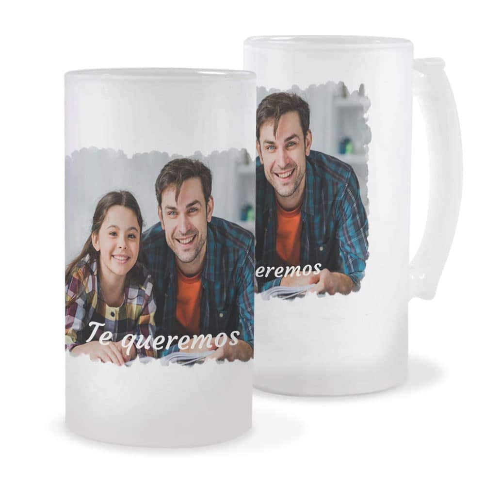 Jarra cerveza personalizada con Foto y Texto | Jarra de cerveza de cristal esmerilado | Regalo personalizado hombre, regalo original día del Padre | Diséñalas con Fotos y Texto