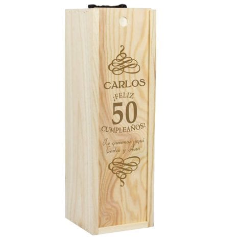 Regalo de cumpleaños a medida: Caja personalizada para vino con nombre, edad y dedicatoria que elijas.