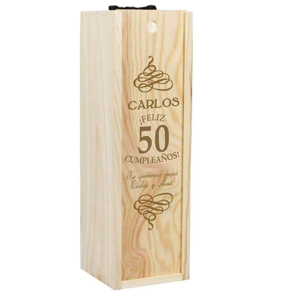 Regalo para cumpleaños Personalizable: Caja para Botella de Vino Especial cumpleaños con su Nombre, Edad y la dedicatoria Que tú elijas.