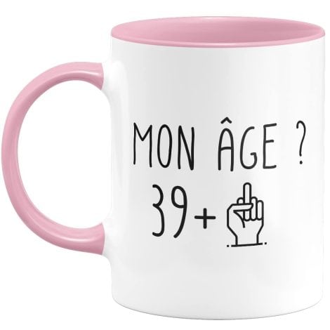 Taza divertida de regalo para 40 cumpleaños, tanto para hombres como mujeres, en color rosa.