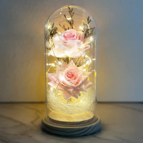 Rosa Encantada Bella y Bestia, Cúpula Cristal con Luces LED, Decoración Hogar, Regalos Románticos.