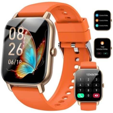 Smartwatch Nerunsa para Hombre y Mujer con llamadas, pantalla de 1,85 pulgadas, más de 100 modos deportivos, pulsómetro, monitor de sueño, actividad acuática IP68, compatible con iOS y Android, color oro naranja.