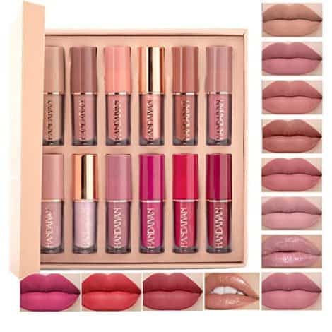 12 pintalabios de larga duración, en tono rosa nude, perfectos para maquillaje y regalos de cumpleaños.