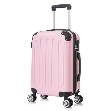 Maleta de Cabina RAYKONG ABS 55x40x20cm (40L) – Trolley pequeño de Mano – 4 Ruedas Giratorias 360º – Rosa Claro.