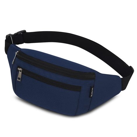 Bolso deportivo azul oscuro unisex ajustable para entrenamiento al aire libre y actividades deportivas.