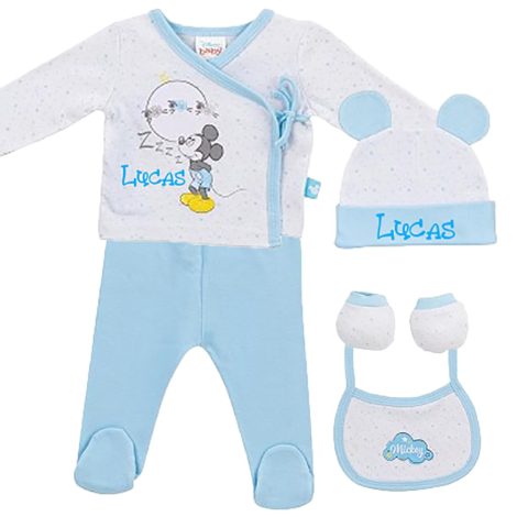 Conjunto de recién nacido Fantasía, 5 piezas con Pijama y Gorrito Personalizados (Azul)