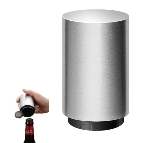 Abridor de botellas automático Anward en acero inoxidable, imantado. Ideal como regalo para hombres y papás, práctico en bares y fiestas. (Plata)