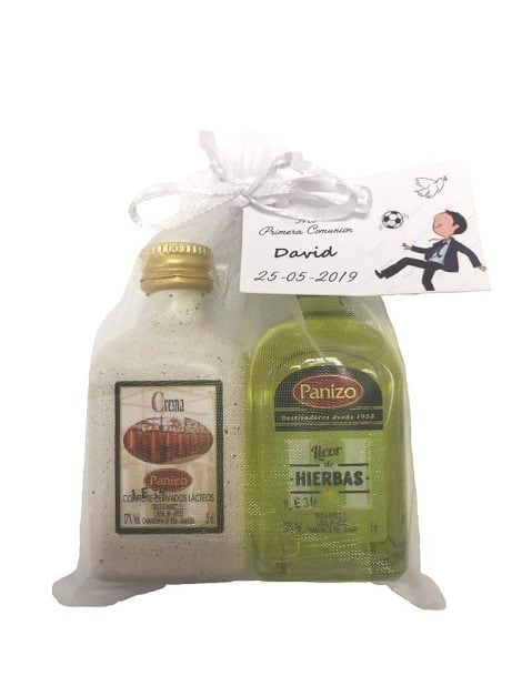 Paquete de 24 miniaturas de licores Panizo para regalar a los invitados (Crema de orujo y licor de Hierbas) – 5 cl cada una.