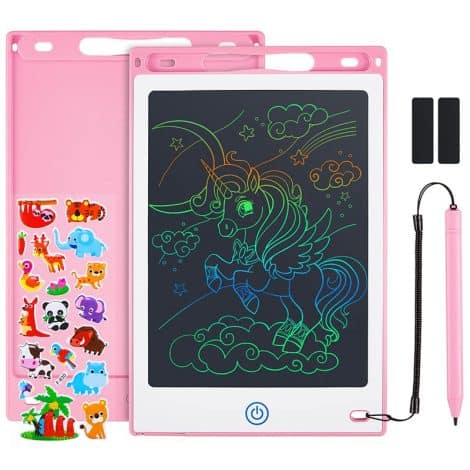 Tabla de escritura LCD Coolzon Vistoso de 8.5 pulgadas, Pizarra mágica LCD borrable y reutilizable para niños, con dibujos animados de animales gratis, color rosa.