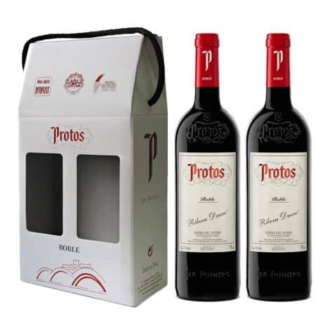 Protos Roble, Tempranillo, Estuche Vino Tinto, Ribera del Duero, 2 botellas 75cl sería: Protos Roble, Tempranillo, Pack de Vino Tinto, Ribera del Duero, 2 botellas 75cl.