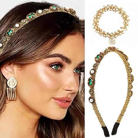 Diademas de lujo con perlas doradas y diamantes de imitación, lazos y cuentas para el cabello de mujeres.