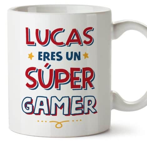 Tazas personalizadas para hombres GAMER de MUGFFINS – En Español – Eres Súper – 11 oz / 330 ml – Regalo original y divertido.