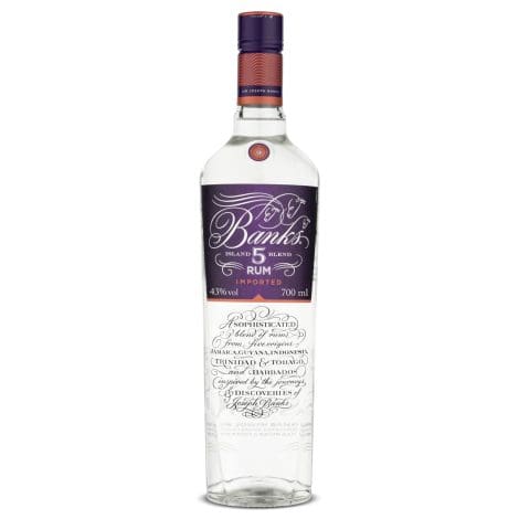 Rum Blanco Premium Banks 5 Island Blend, Ron sofisticado con mezcla de 5 rones de Jamaica, Trinidad y Tobago, Guyana, Barbados y Java, 43% vol., 70 cl / 700 ml.