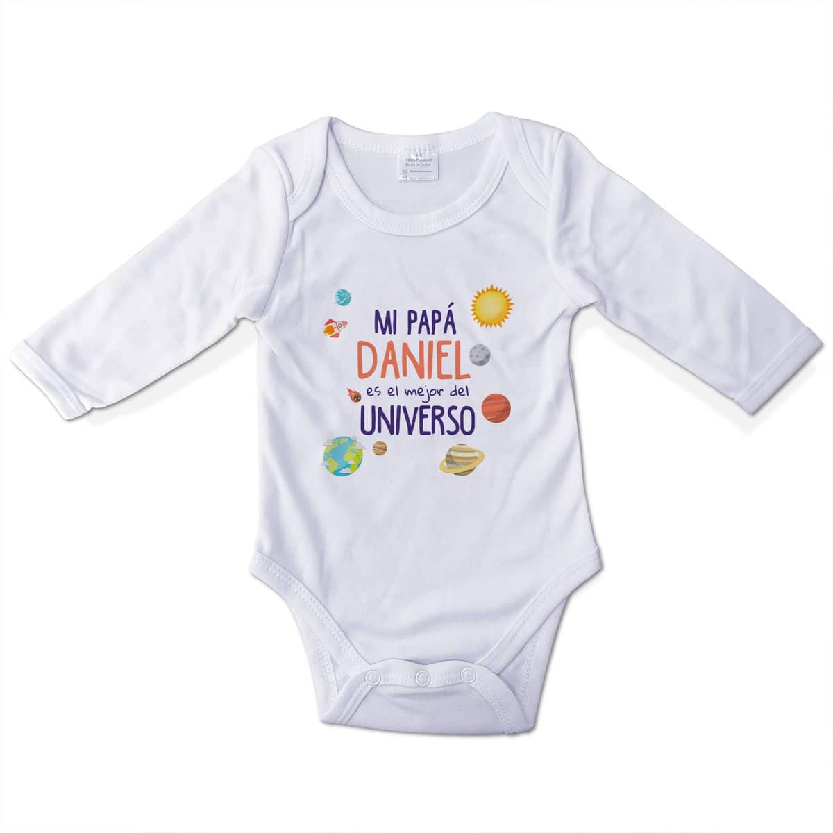 LolaPix Body Personalizado Papá y Mamá con Nombre para niño, niña. Mameluco. Pelele. Manga Larga. Regalos Personalizados. Tallas 0-12 Meses. Papá Universo