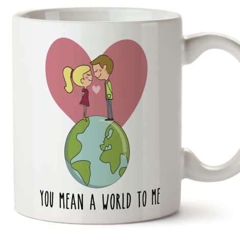 Taza de café “You Mean a World to me”, regalo original para enamorados en San Valentín.