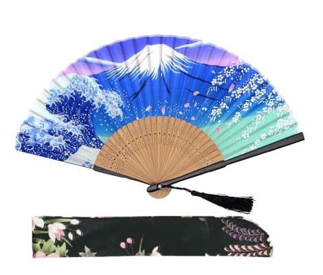 Abanico plegable de estilo japonés retro vintage con diseño de paisaje marino de Kanagawa (Monte Fuji 2), 21cm.