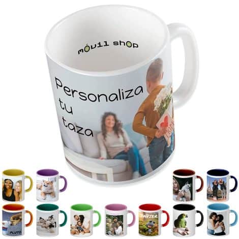 Taza Personalizada Movilshop: Crea una taza única con fotos y texto, ideal para disfrutar de un buen café o té.