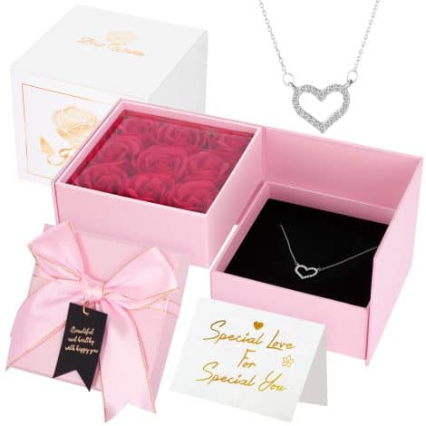 Joyhoop – Caja de joyería con collar y rosa eterna, regalo Sant Jordi para mujer, cumpleaños, San Valentín y Día de la Madre.