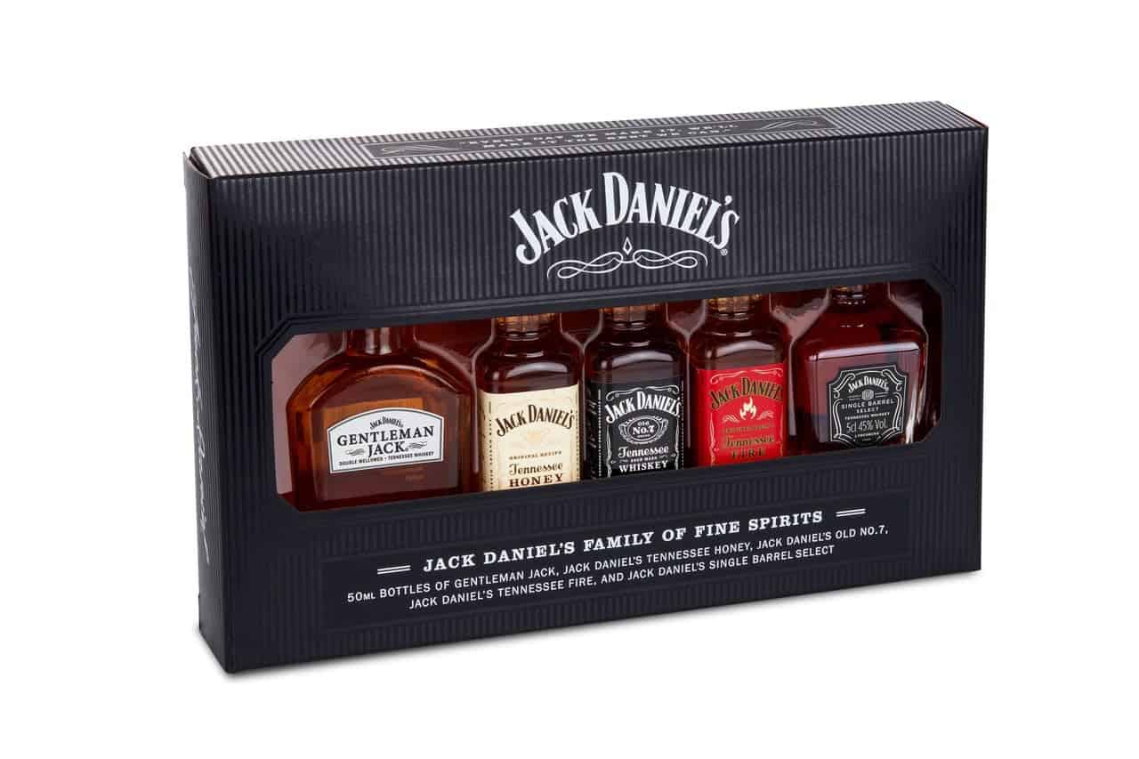 Jack Daniel's Tennessee Whiskey Pack 5 Botellas Miniaturas 50ml x 5, en Una Caja Para Regalar