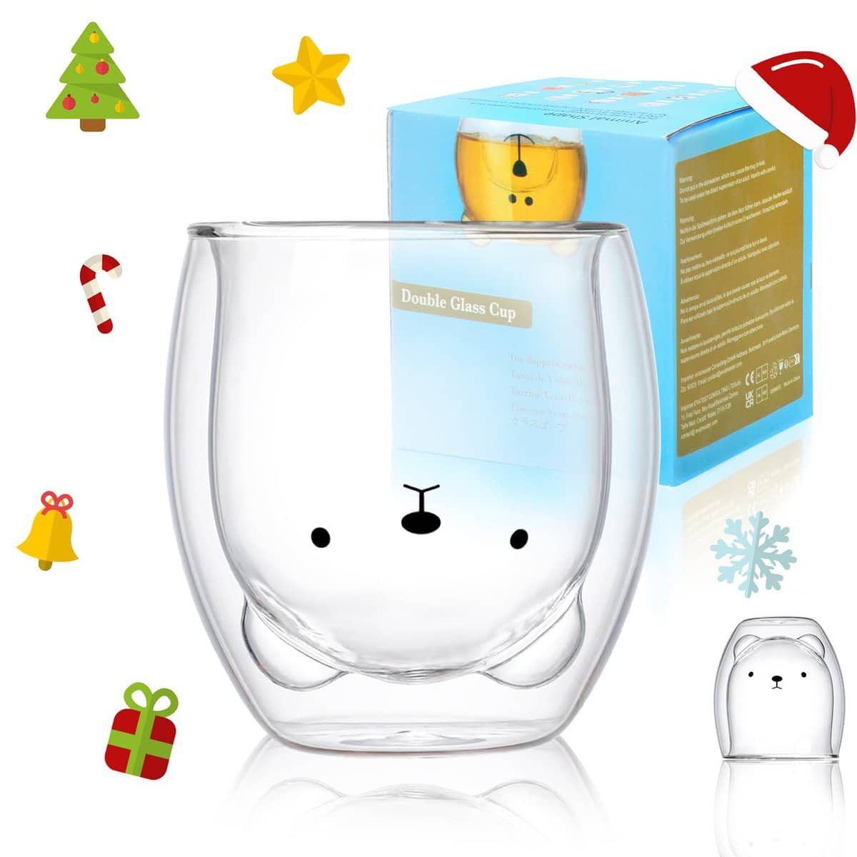 Binoster Taza linda Taza de café Taza de té Vasos Vasos con aislamiento de doble pared Taza de café Taza de leche, El mejor regalo para la oficina y cumpleaños personal (Oso)