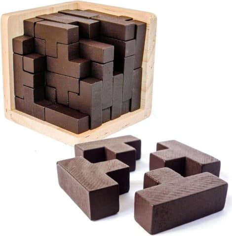 Juego de Puzzles en 3D de Madera de Sharp Brain Zone. Mejora tu Ingenio con Piezas en Forma de T al estilo Tetris. Juguete Educativo para Todas las Edades.