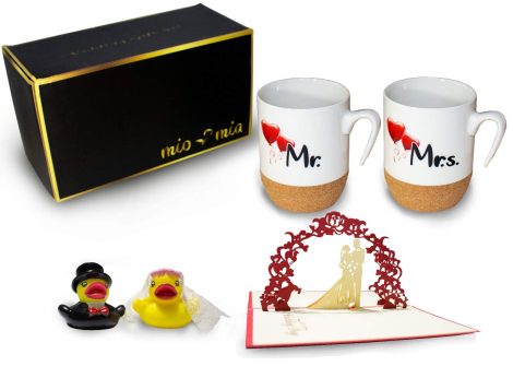 MIAMIO – Set de tazas de café con diseño especial para parejas nupciales con corcho (Boda)