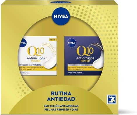 Kit NIVEA Q10 Antiarrugas Antiedad, 4 semanas, cremas reafirmantes, regalo con crema día FP15 y noche.