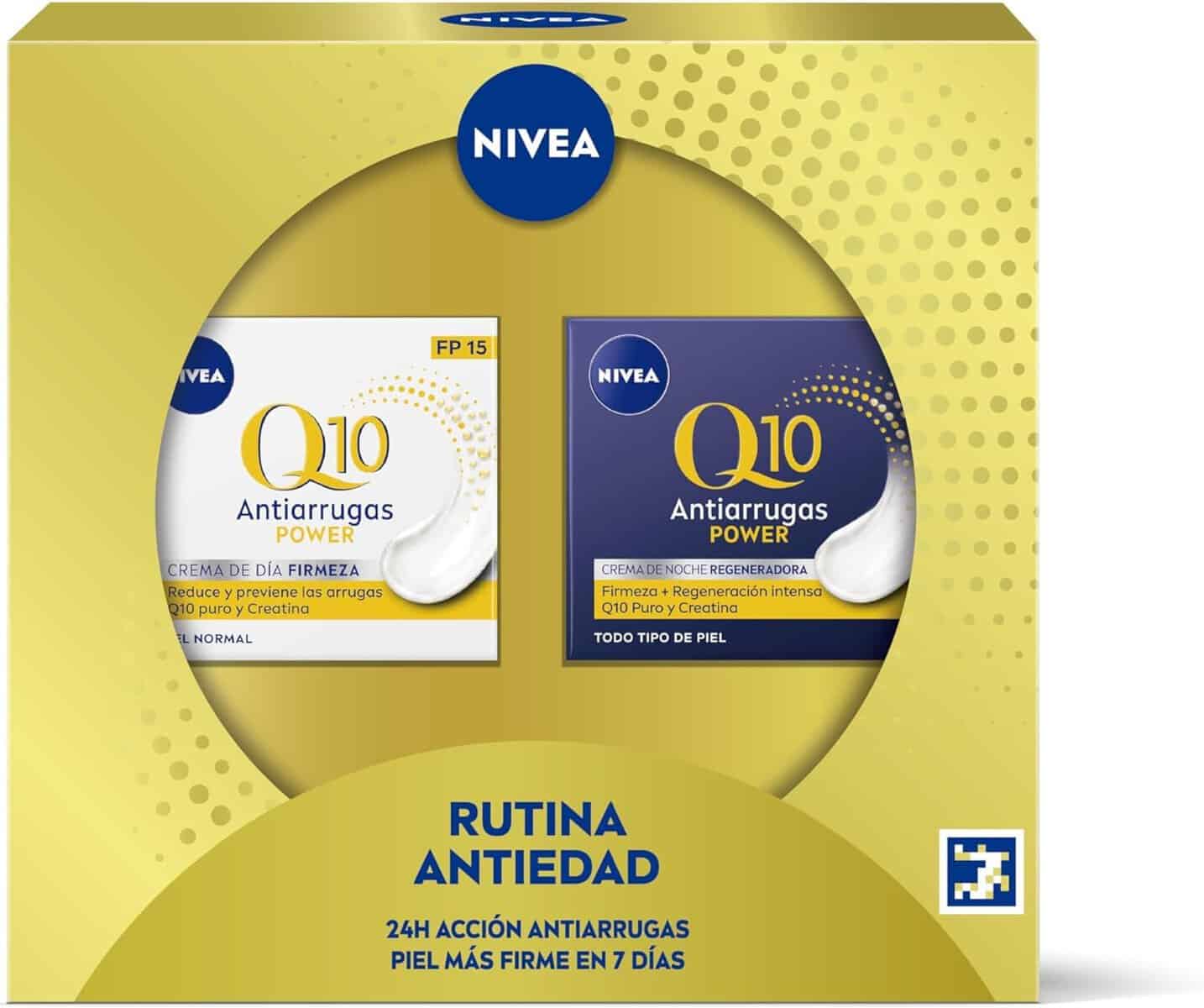 NIVEA Pack Rutina Antiedad Q10 Antiarrugas Power 4 semanas, set de cremas reafirmantes, caja de regalo con crema de día con FP15 (1 x 50 ml) y crema de noche (1 x 50 ml)