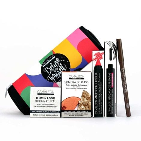 Camaleon Cosméticos – Maquillaje de Amsterdam – Maquillaje Natural – Set completo en tonos melocotón para cualquier ocasión – Neceser de regalo.