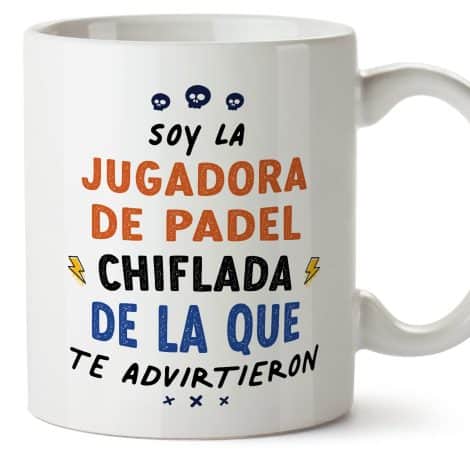 “Juego de tazas MUGFFINS para mujer jugadora de pádel – En Español – Advierten todos – 11 oz / 330 ml – Regalo original y divertido”