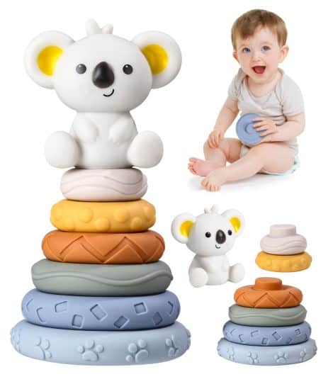 Juego de 7 juguetes apilables TIDEVAN, ideales para bebés de 6, 12 y 18 meses, con figura de koala.