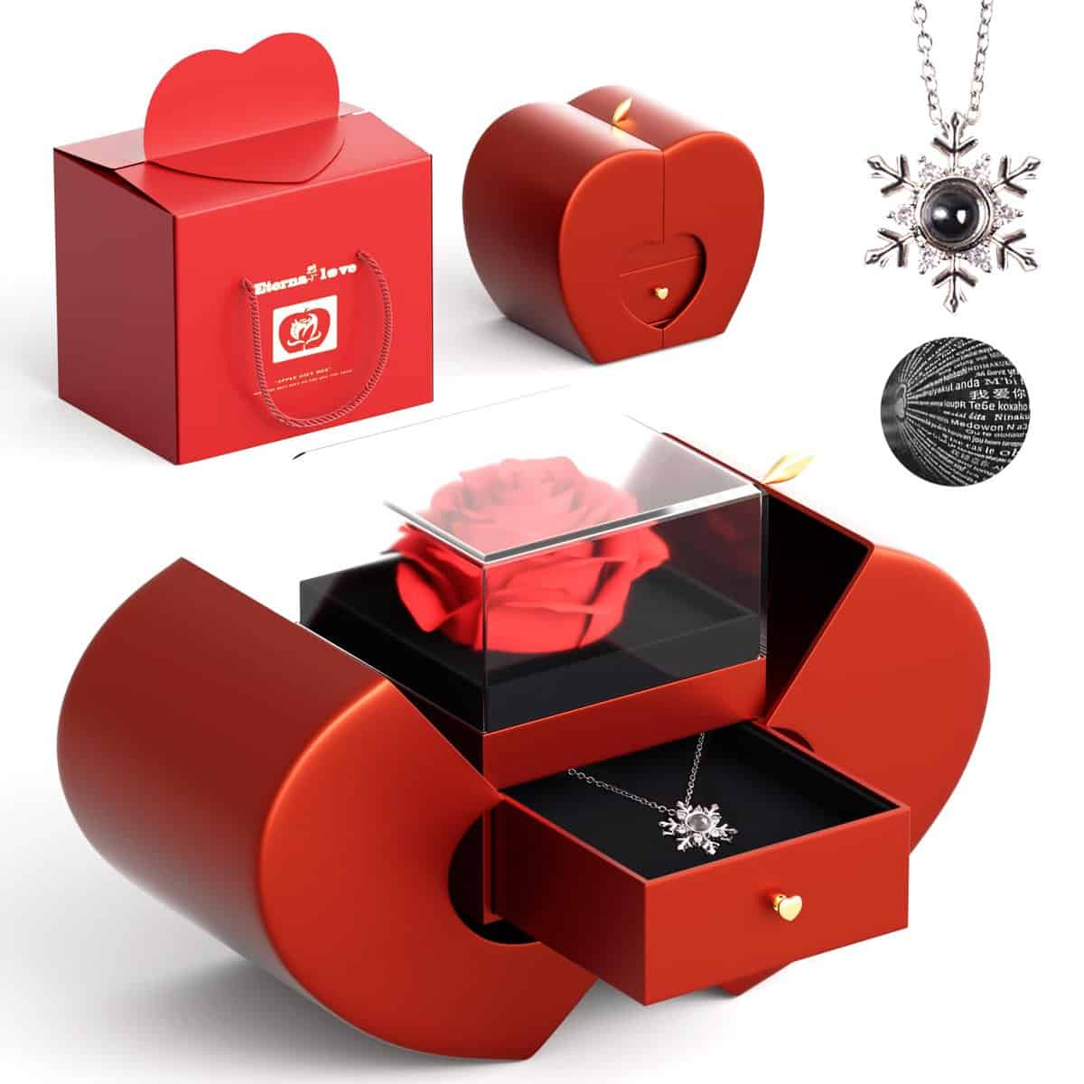 Rosa Eterna Regalo para Ella, Rosa Regalo con Te Quiero Collar para Mujer Esposa Novia Mama En Cumpleaños, Aniversario, San Valentin, Dia De La Madre, Navidad