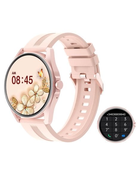 Smartwatch femenino HUAKUA con llamadas, pantalla redonda de 1,3″, podómetro, esfera personalizable, monitor de sueño, pulsómetro y actividad física para Android y iOS.