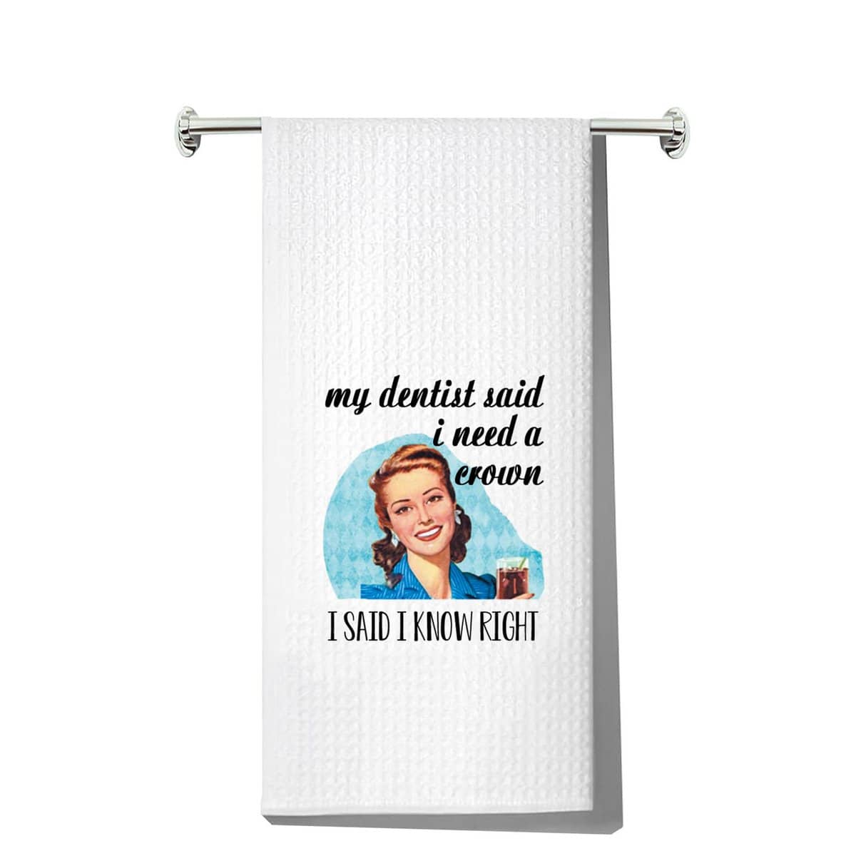 LEVLO Toalla de cocina retro atrevida con texto divertido, regalo retro de los años 50 para mujeres, toalla de cocina vintage Houmorous (My Dentist Said Towel)