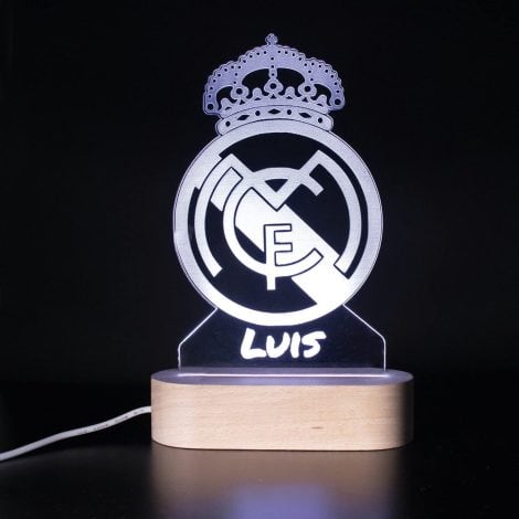 Lámpara de fútbol personalizada del Real Madrid, Barcelona y Atlético: regalo ideal para comuniones y cumpleaños de niños y adolescentes. Luz nocturna original para mesa de noche. (REAL MADR1D)