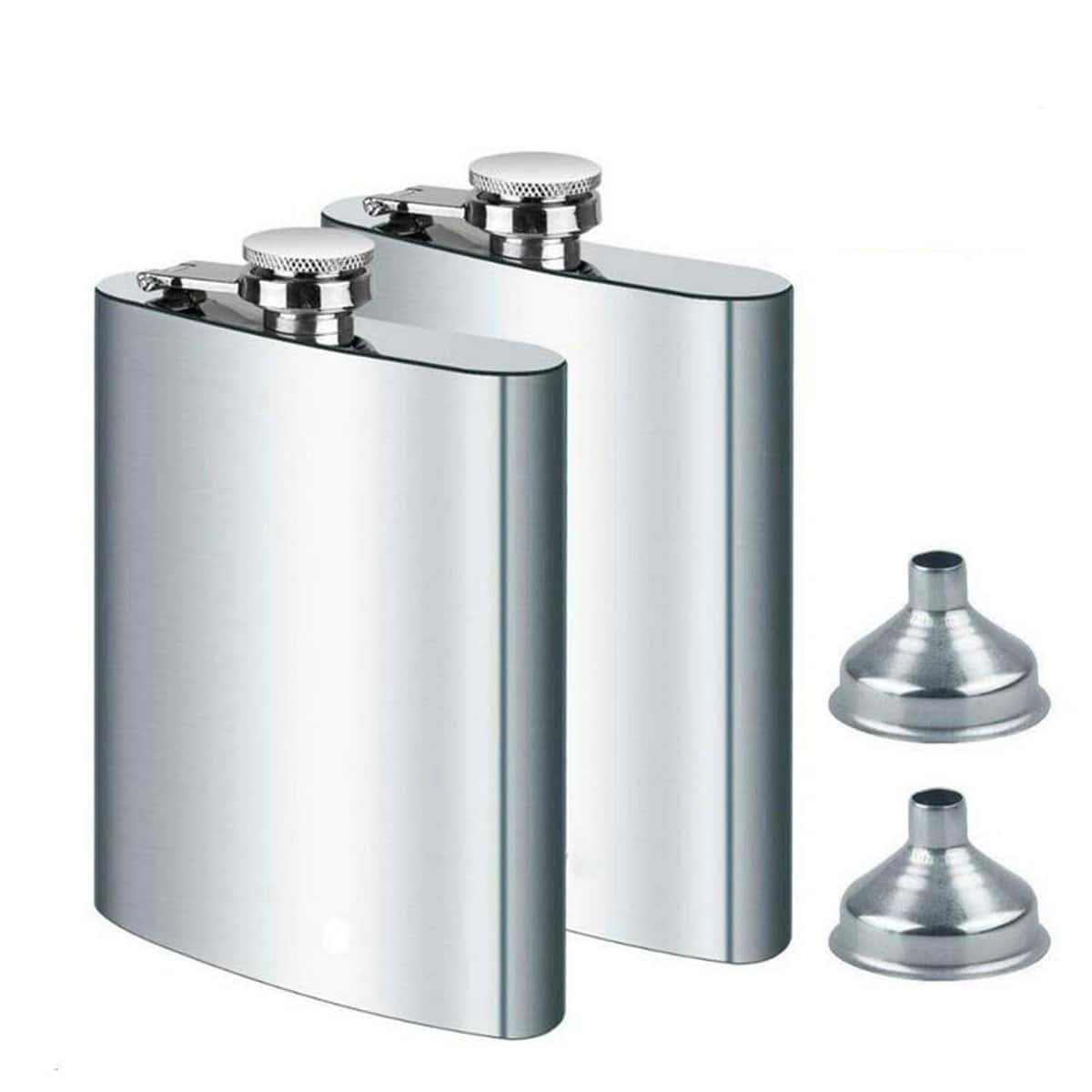 Frasco de la cadera 8 oz 227 ml con un práctico embudo, 2x Petacas de Alcohol para Transportar Alcohol, Petaca Hip Flask de Acero Inoxidable para Whisky Licor Alcohol Hombres Frasco y Embudo de Cadera