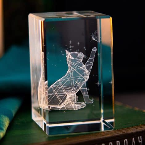 Regalos de cristal 3D “ERWEI”, adorable figura de gato grabada con láser. ¡Ideal para amantes felinos!