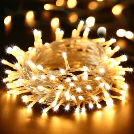 Cadena de luces LED BrizLabs de 22m, con 200 LED, resistente al agua, perfecta para decorar tu hogar. (Blanco Cálido)