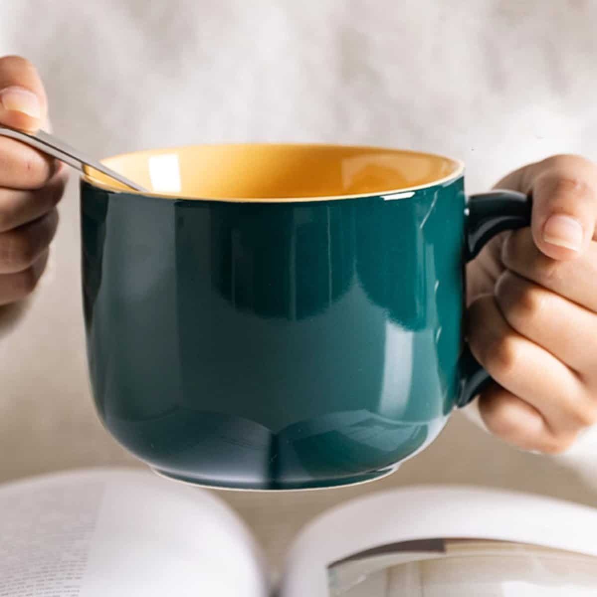 Taza de Café Divertida Grande Taza de Té Cerámica 500ml Taza Desayuno Originales con Cuchara y Posavasos Mugs de Espresso Taza de Capuchino Regalo