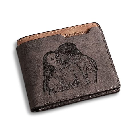 Cartera de Cuero Personalizada con Foto, Plegable y Minimalista, Grabado con Nombre, Regalo Creativo para Padre, Novio, Hijo. (Marrón)