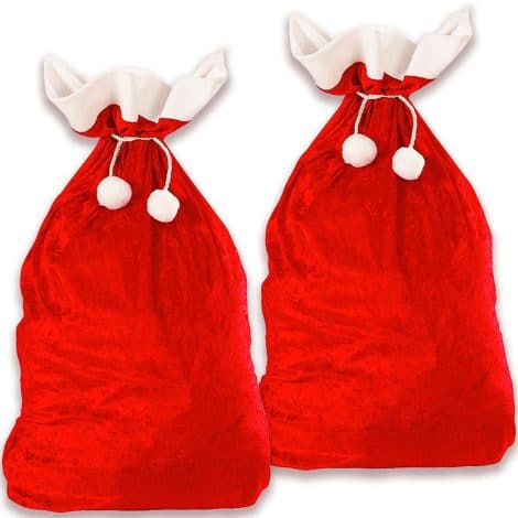 Saco gigante de Papá Noel, 2 Bolsas XL de Santa Claus con adornos navideños tradicionales en rojo y blanco. (70 x 110 cm).