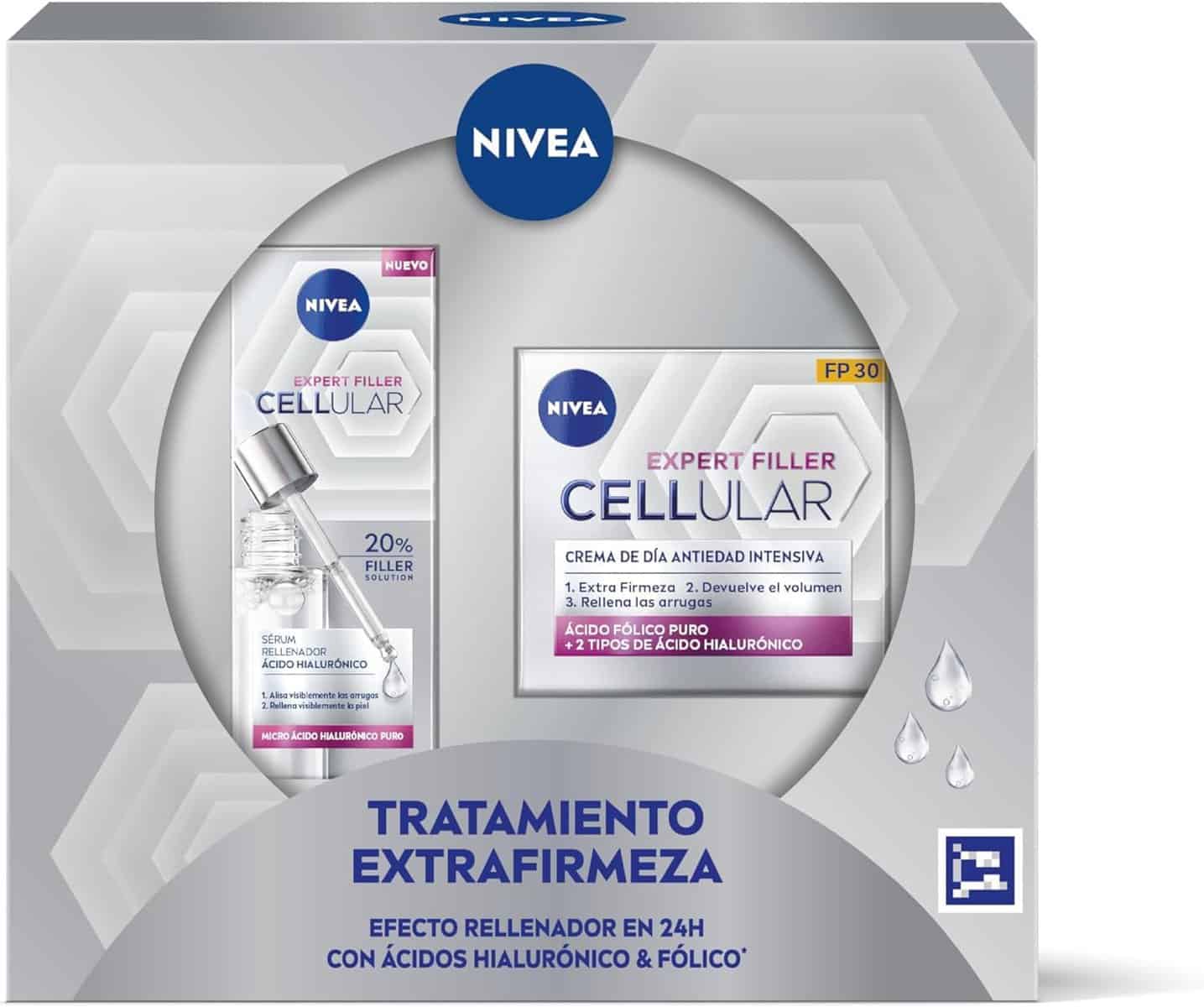 NIVEA Pack Rutina Antiedad Cellular Expert Filler, set de cremas rellenadoras, caja de regalo con crema de día con FP30 (1 x 50 ml), sérum con pipeta (1 x 30 ml)