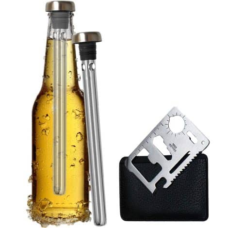 Set de 2 enfriadores de botella de cerveza y abridor multifunción – Accesorio de acero inoxidable para regalar en Navidad, Reyes o cumpleaños de hombres, padres, amigos invisibles, divertidos y frikis especiales.